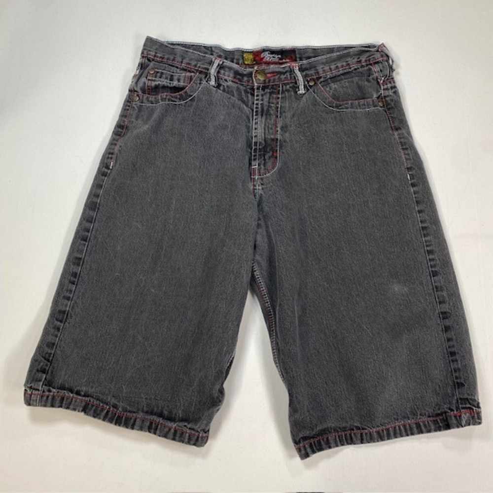 Brooklyn Xpress Mens 36 Black Denim Shorts Phoenix Embroidered Baggy Y2K